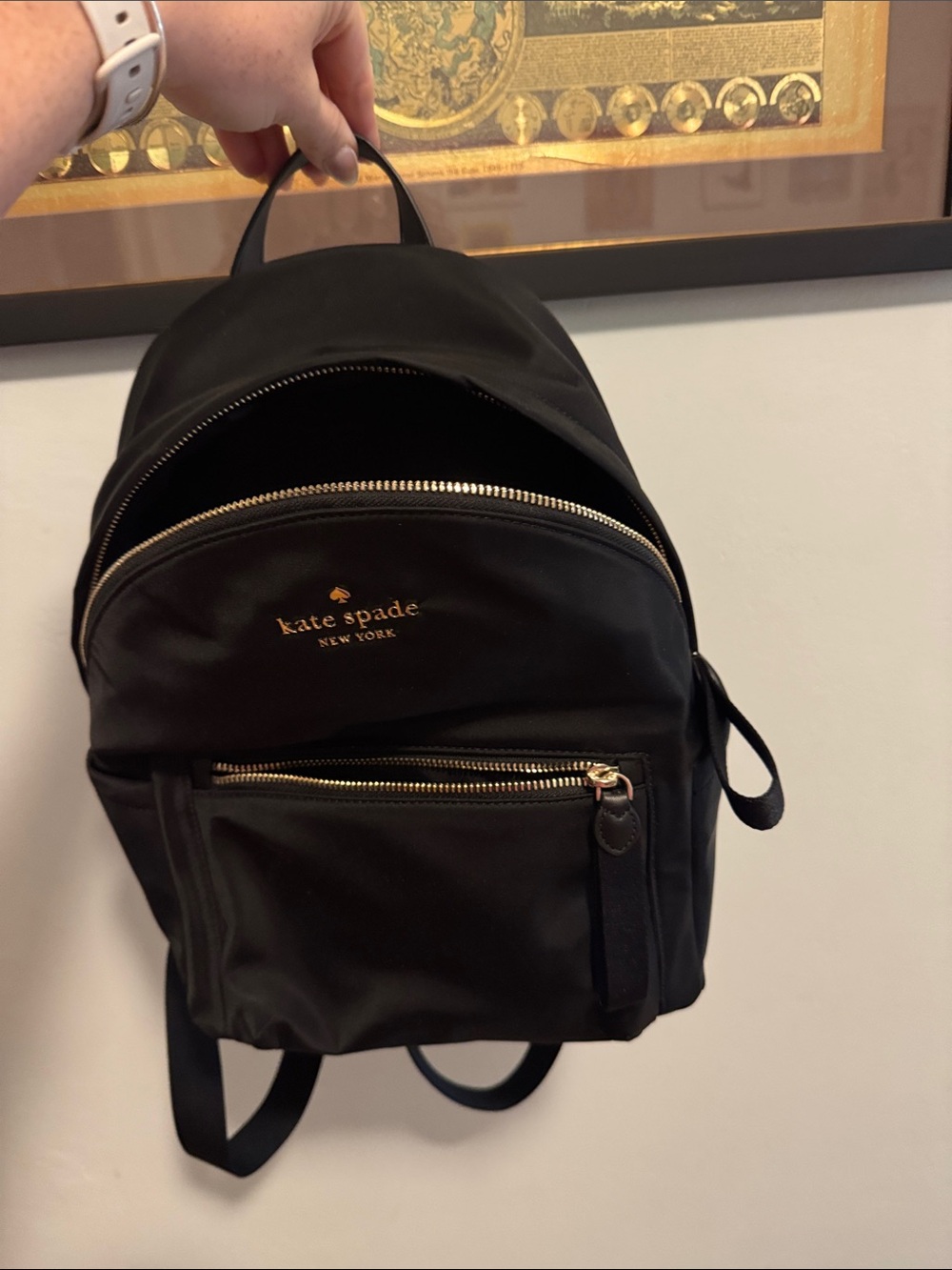 NWOT kate spade Black Nylon Mini Backpack with Gold Logo - Picture 11 of 11